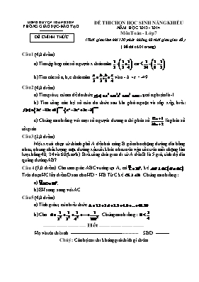 Đề thi chọn học sinh năng khiếu năm học 2013 - 2014 môn Toán - lớp 7